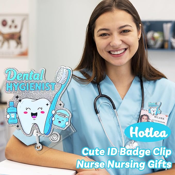 Dental Hygienist Badge Reel with Alligator Clip Funny ID Badge Holders Cute RN LPN CNA MA PCT Badge Buddy Nursing Medical Students Nurse Accessories for Work