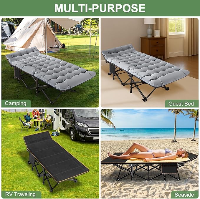 ABORON Heavy-Duty Folding Guest Bed for Adults, 500lb Capacity, Portable Extra Cot with 1201D Double Layer, Ideal for Indoor Guest Stays & Temporary Home Use