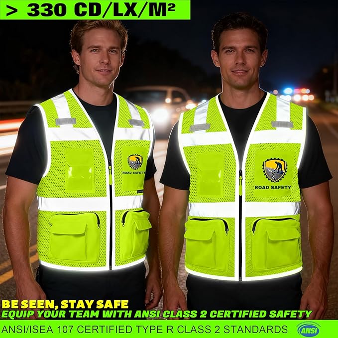 BeautyWill Custom Logo Safety Vest Class 2 High Visibility Reflective Vest for Men - Personalized Logo Team Vest