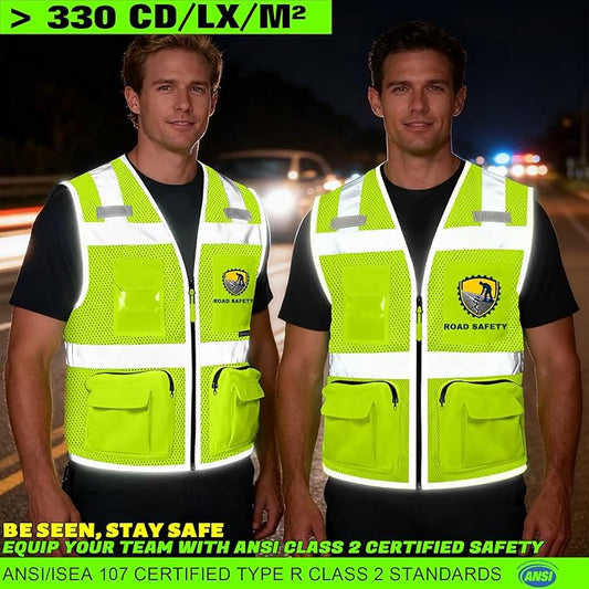 BeautyWill Custom Logo Safety Vest Class 2 High Visibility Reflective Vest for Men - Personalized Logo Team Vest