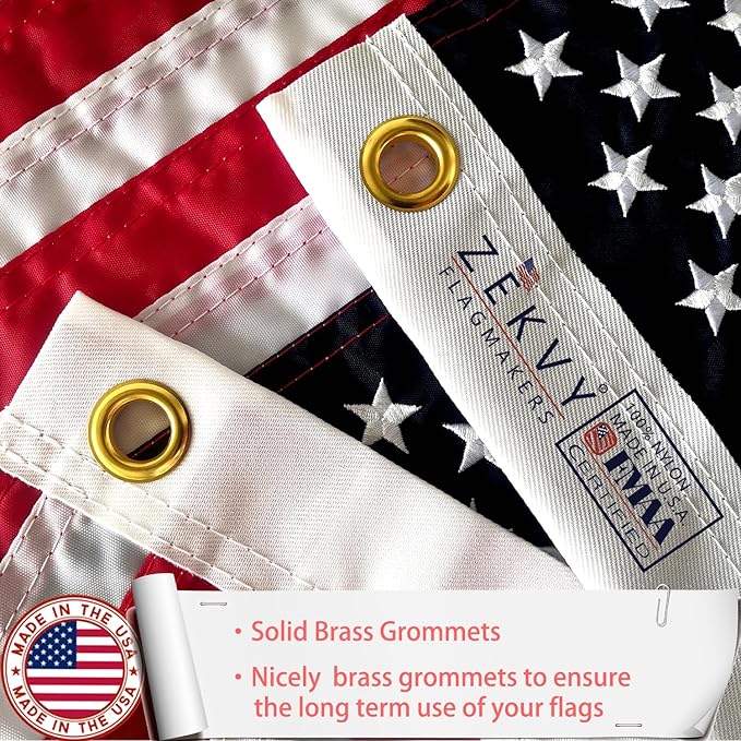 American Flag 12x18 Inches, Embroidery 50 Stars Ensign Nautical US Boat Flags with 2 Brass Grommets, Heavy Duty Nylon Outdoor Small American Flag for Boat, ATV and UTV