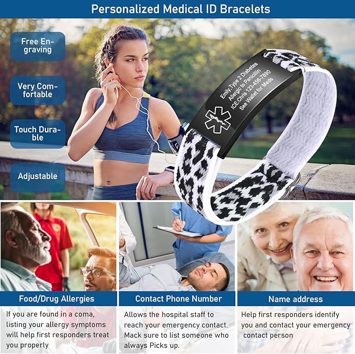 VNOX Medical Alert Bracelets for Men & Women Kids with Free Engraving Adjustable Stainless Steel Mesh Emergency Medical ID Bracelets Wristband