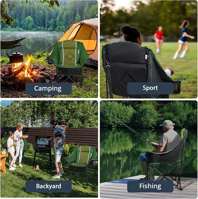 Oversized Folding Camping Chair for Adults Heavy Duty Padded Outdoor Chairs Big and Tall XL Picnic Chair with Cup Holders 400lb Capacity, Comfy for Lawn Sports and Outside Use