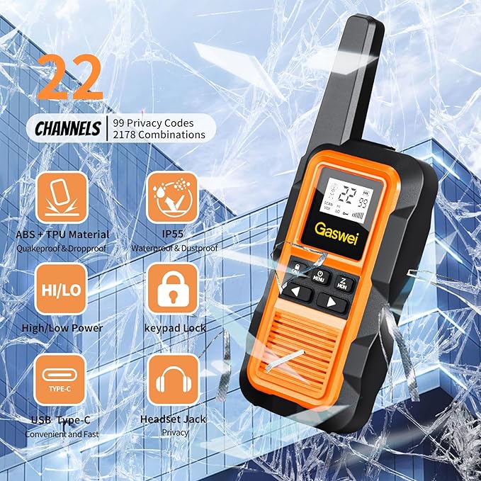 G2pro Walkie Talkies Long Range for Adults, Waterproof, Shock Resistant & Rechargeable Two-Way Radio with VOX 2 Pack(Orange)