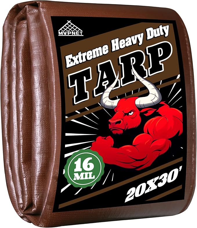 Tarp 20x30ft Heavy Duty Waterproof 16 Mil Tarps,UV-Resistant,Tear-Proof,Black&Brown Multipurpose Tarps,for Outdoor Pool,Camping,Tent,Roof,Garden,Etc -by MVPNET