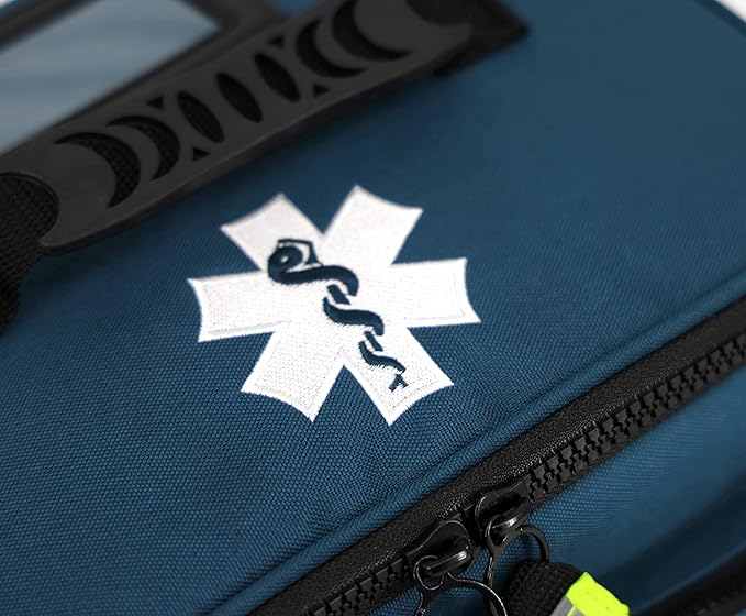 Lightning X Medium First Responder EMT Bag | LXMB25 | w/Reflective, Shoulder Strap & Zippered Compartments for First Aid + Trauma Supplies - Blue