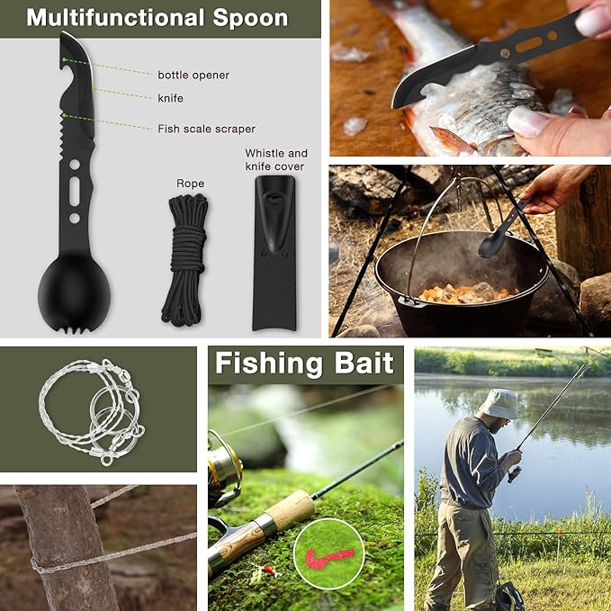 Survival Kits, Hiking and Camping Essentials, Emergency Survival Gear, Gifts for Men, Gifts for Dad, Husband, Teenagers, Cool Fishing and Hunting Gadgets, Christmas and Birthday Gifts