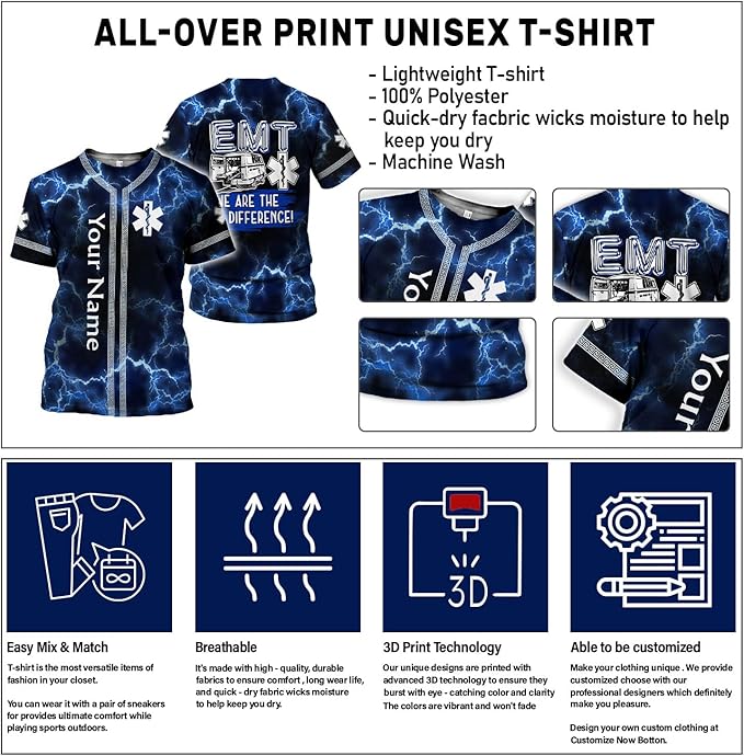 Personalized EMT 3D Shirt, EMT 3D Hoodie, 3D EMS Hoodies for Men, Medical Uniforms EMS Shirt, Emergency Medical Service Shirt
