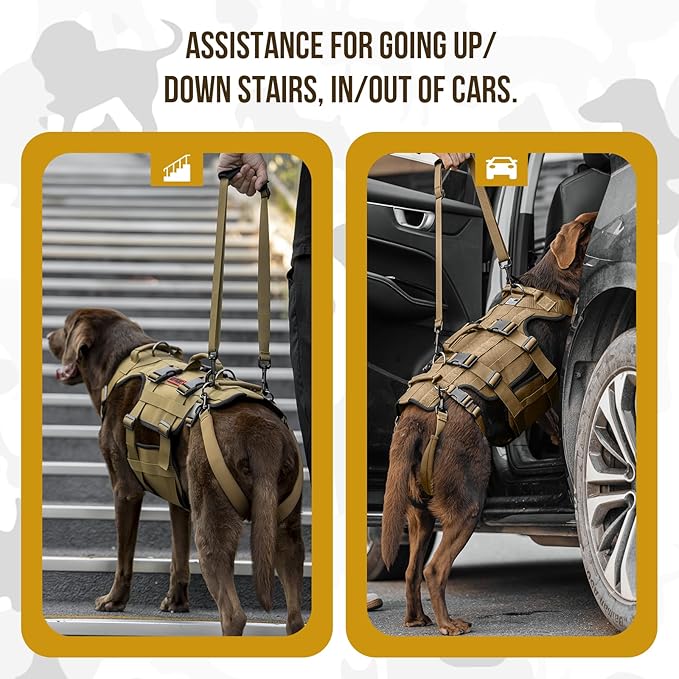 OneTigris Dog Lift Harness for Large Dogs, Dog Hip Support Brace, Full Body Lifter with Handles Invictus Multifunctional Mobility Assistance Vest for Back Legs (Brown, XL)