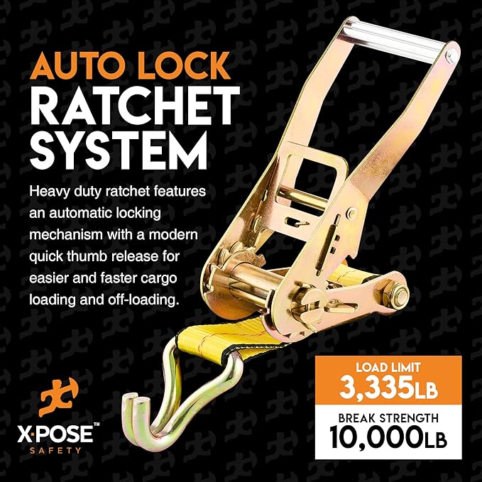 Ratchet Straps Heavy Duty 2" x 15' – 10,000 lbs Break Strength Tie Down Straps with Double J Hooks, Ratcheting Cargo Straps for Truck, Trailer, Kayak, Motorcycle & Moving – 1 Pack