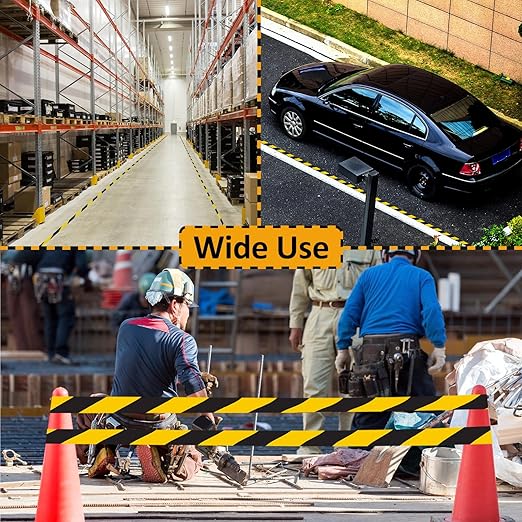 Beieverluck 6 Rolls Black & Yellow Caution Tape Roll 2'' x 108 FT Warning Safety Tape Floor Marking Tape Hazard Tape for Warehouse, Gym, Walls, Pipes and Equipment