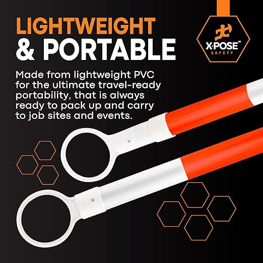 Retractable Barrier for Safety Traffic Cones - 2" OD - Large Yellow and Black Bar Barricade - for Road Construction, Parking, Warning, Temporary Security Divider (720, Orange & White, 53" x 84")