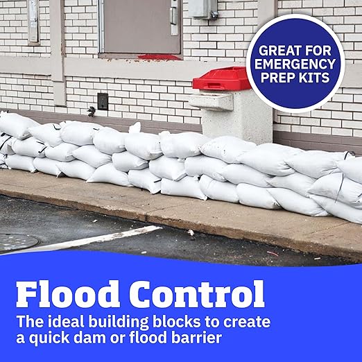 DURASACK Heavy Duty Sand Bags with Tie Strings Empty Woven Polypropylene Sand-Bags for Flood Control with 1600 Hours of UV Protection, 50 lbs Capacity, 14x26 inches, White, Pack of 100