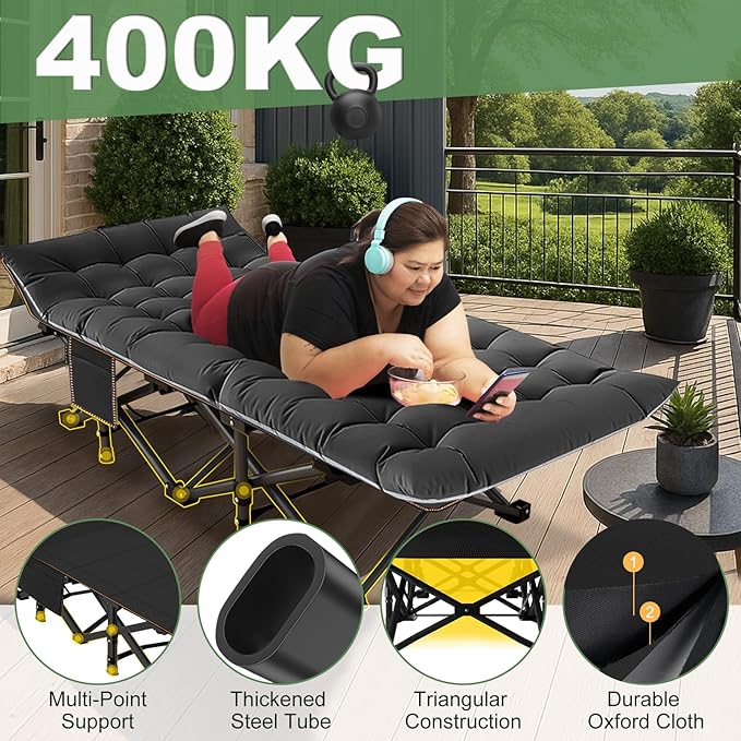 ABORON Heavy-Duty Folding Guest Bed for Adults, 500lb Capacity, Portable Extra Cot with 1242D Double Layer, Ideal for Indoor Guest Stays & Temporary Home Use