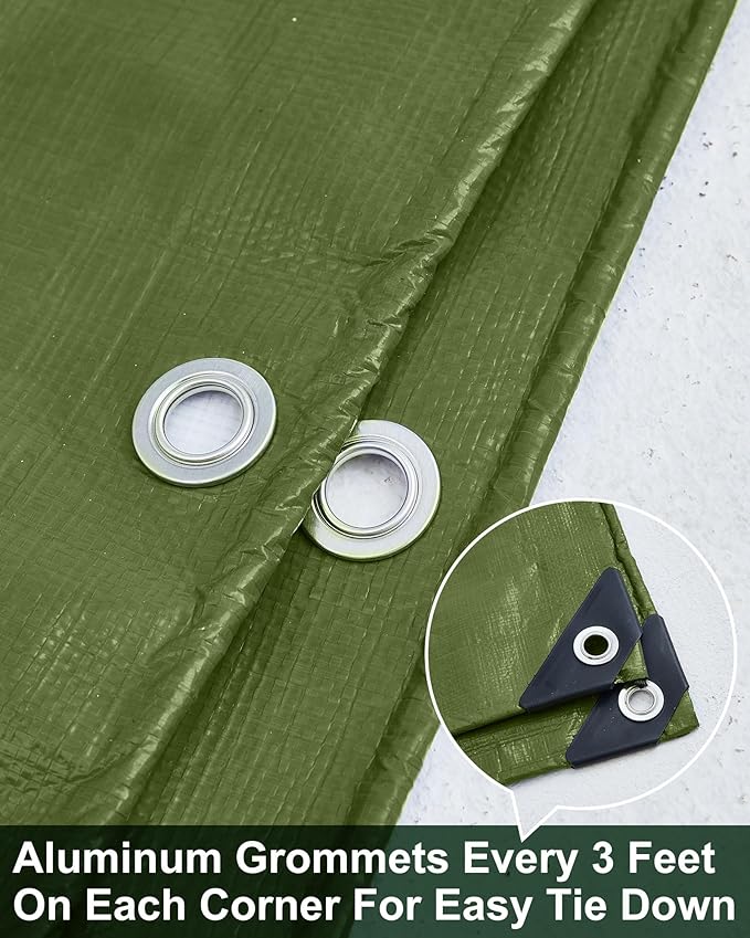 1 Pcs Large Waterproof Tarp 10 x 12 ft Heavy Duty 5.5 Mil Thick Poly Tarpaulin with Grommets Multipurpose Protective Cover for Summer Home Boats Cars Camping RV Pool Tent