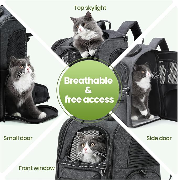 Pecute Cat Backpack Carrier, 30% Energy Saving Cat Backpack for Small Dogs, Cat Carrier Backpack for Puppy Kitty, Foldable Ergonomic Design Cat Backpack Travel Hiking Vet Outdoor