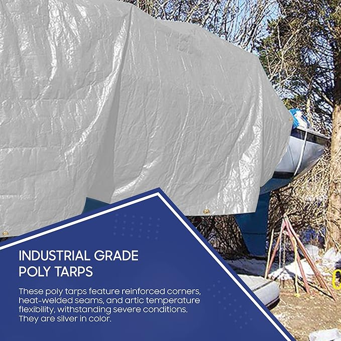 Heavy Duty Waterproof Tarp 6x8 | 12 Mil Thick Silver Poly Tarpaulin with Aluminum Grommets | Large Outdoor Weatherproof Cover for Roof, Landscaping | UV Resistant Tarp with Reinforced Edges