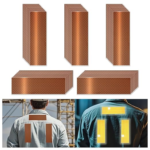 Non Fading Brown Reflective Stickers 2 inch X 6 inch, Outdoor Waterproof High Visibility Warning Safety Adhesive Reflector Tape (50 Pcs)