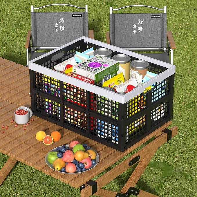 Saedy 66 L Extra Large Plastic Storage Crate, Foldable Milk Crates for Organizing, 3 Pack