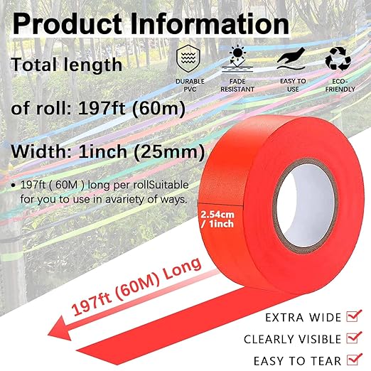4 Pack Flagging Tape 4 Assorted Colors, Non-Adhesive Plastic Ribbon Neon Marking Roll, 1"*800ft, Marking Tape for Tree Marking, Hunting, Boundaries and Hazardous Areas,Trail Marking