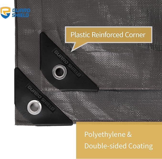 GUARD SHIELD Heavy Duty Tarp Waterproof 20x20 Feet Grey Large Outdoor Tarps Cover 12mil