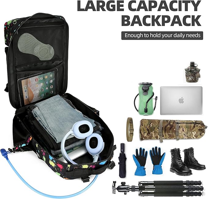 Tactical Assault Backpack - 45L 3 Day Assault Pack with MOLLE, Waterproof Rucksack - Fluorescent Tie Dye