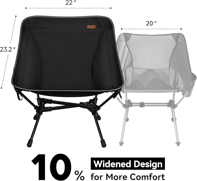 TOBTOS Ultralight Camping Chair, Portable Folding Chair Support 330 lbs, Compact Camp Chair for Hiking Backpacking Travel Beach (Black)