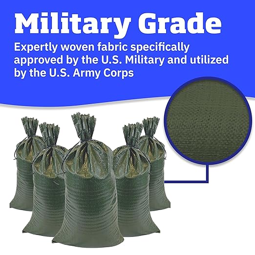 DURASACK Heavy Duty Sand Bags with Tie Strings Empty Woven Polypropylene Sand-Bags for Flood Control with 1600 Hours of UV Protection, 50 lbs Capacity, 14x26 inches, Green, 12000 Count