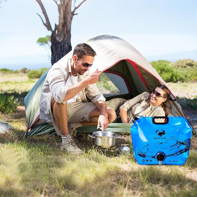 Collapsible 8L Water Storage Bag, BPA-Free Portable Folding Water Jug with Adjustable Faucet, Leakproof Emergency Water Bag for Camping, Hiking, Riding, Outdoor Sport (4, Blue)