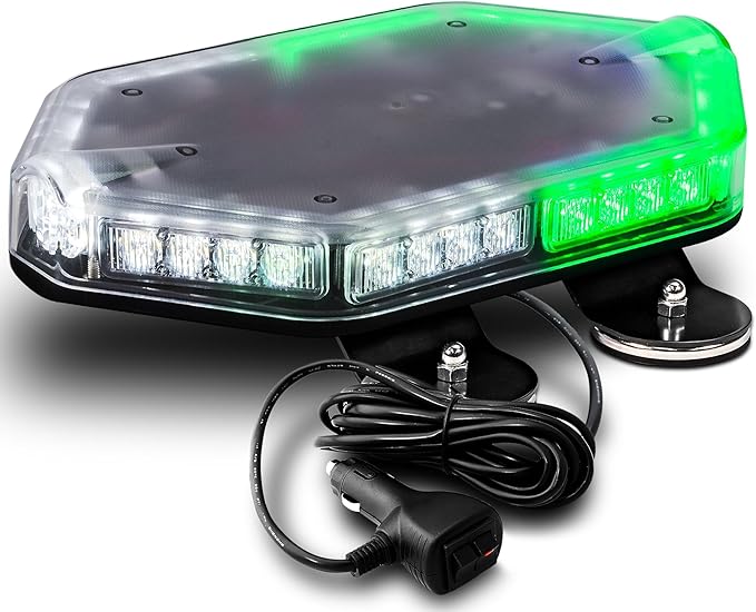 LAMPHUS NanoFlare NFMB40 12" 12V 40W GREEN WHITE LED Strobe Mini Light Bar [SAE Class 1] [Magnet/Permanent Mount] Roof top Rotating Safety Flashing Emergency Police Lightbar for Truck Vehicles