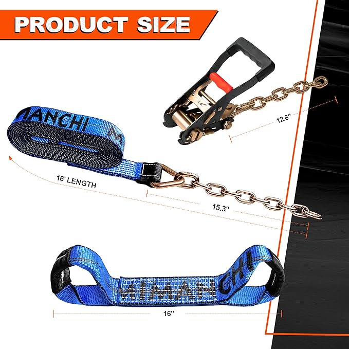 8 Point Roll Back Vehicle Tie Down Kit, with Heavy-Duty Chain Extension on Both Ends, Ratchet Handle - Lockout Kits for Vehicles and Cars Tie Down Straps Tow System - Blue