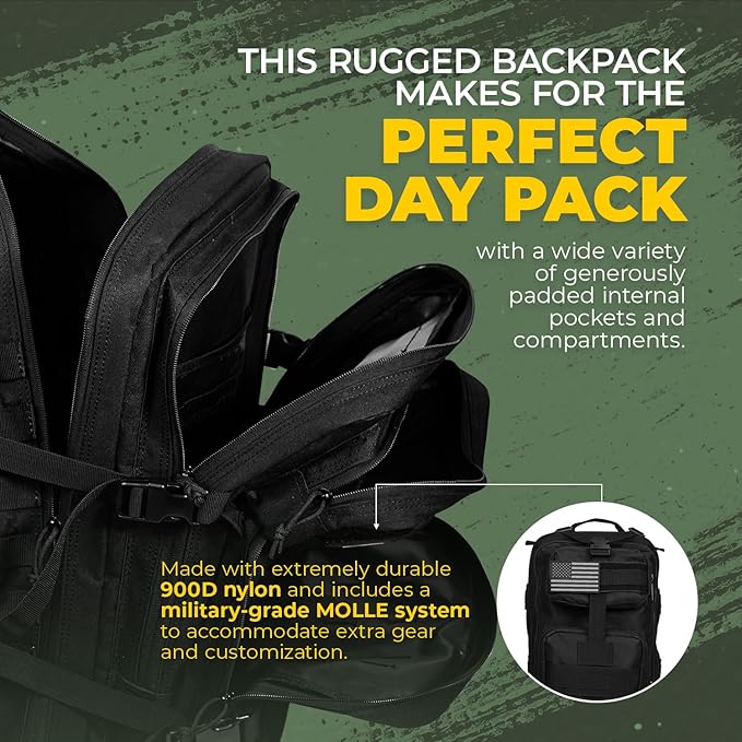 MODERN NEEDS 20L Tactical Backpack | 7 Compartments | Padded Comfort | Heavy-Duty Nylon | Survival & Camping