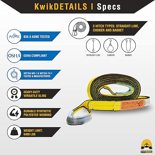 KwikSafety - Charlotte, NC - Mighty Sumo 2”x 4’ Poly Web Sling [2 Pack] Lifting Strap ASME OSHA / 6400lbs Vertical 5100lbs Choker 12800lbs Basket/Rigging Moving Towing Hoisting Gear
