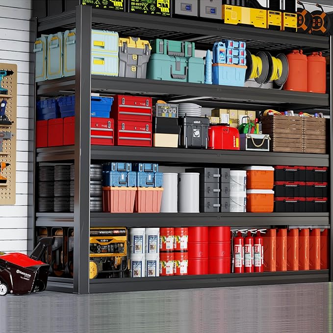 5-Tier Storage Shelves, 68" W Garage Shelving Heavy Duty Metal Adjustable Garage Shelves, Shelving Units Industrial Shelving for Warehouse, 68" W x 20" D x 84" H,Black