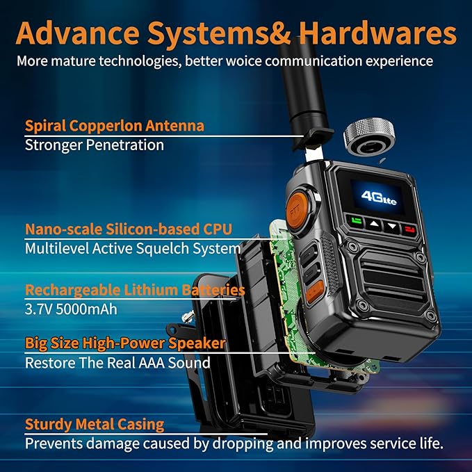 Global Walkie Talkies with SIM Cards 2-Pack - Unlimited Range Two-Way Intercoms with 5000mAh Rechargeable Battery - PoC Two Way Walkie-Talkie for Security, Outdoor Adventures & Travel Teams