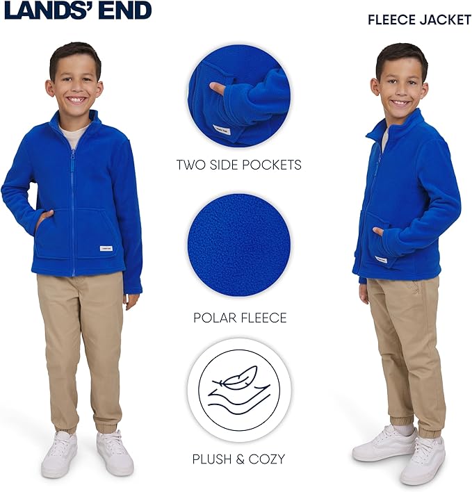 Lands' End Unisex Kids 3-in-1 Water Resistant Windbreaker and Zip-out Polar Fleece Jacket