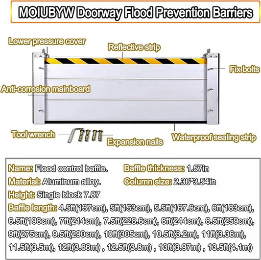 Flood protection barrier door, Flood Protection Barrier Water, 3/4/5/6/7/8/9/10/11/12/13ft Long Aluminum alloy material, Basement Windows Flood Protection Barrier Removal(H 3.9ft(120cm),8ft(24