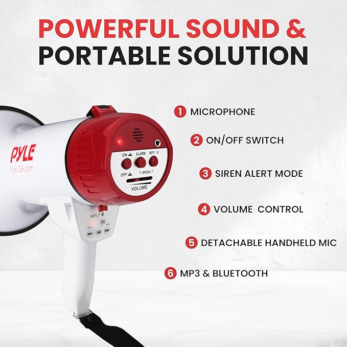 Pyle Megaphone Speaker PA Bullhorn Built-in Siren - Adjustable Volume Control & 1200Yard Range - for Football, Soccer, Baseball, Hockey & Basketball Cheerleading Fans & Coaches or for Safety Drills