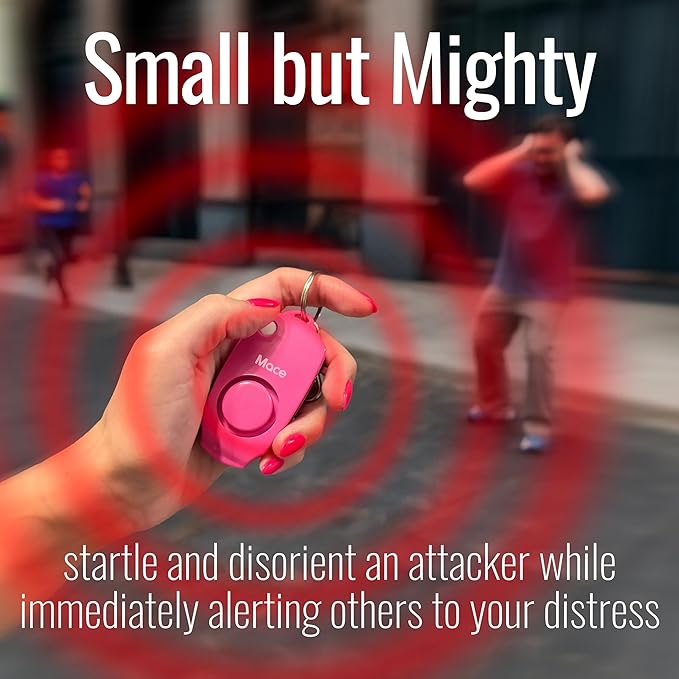 Mace Personal Safety Alarm - Loud 130db Siren, Built in Emergency Whistle, Easy On/Off Push Button Activation, Batteries Included, Personal Alarm for Women & Men - Neon Pink