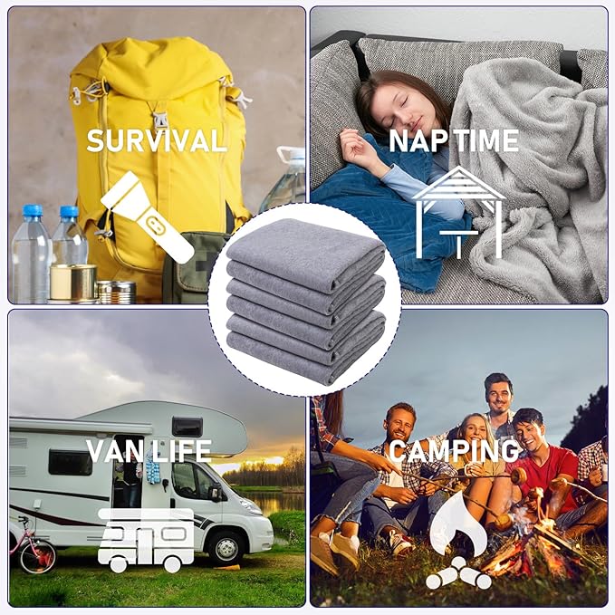 Preboun 3 Pieces Wool Camping Blanket Bulk 60" x 80" Military Wool First Aid Fire Retardant Blanket Queen for Outdoors Camping Stadium Picnics Travel Car Survival Kits(Light Gray)