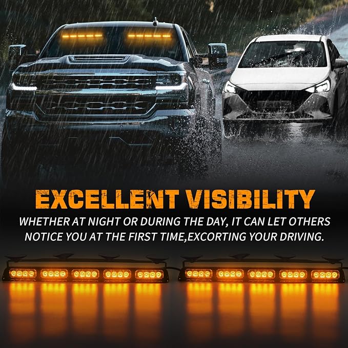XRIDONSEN 2x 17 inch Emergency Dash Amber Strobe Lights for Trucks Interior Front/Rear Windshield Lights 40 LED Safety Flashing Warning Hazard w/Display Controller for Construction Vehicles SUV Car