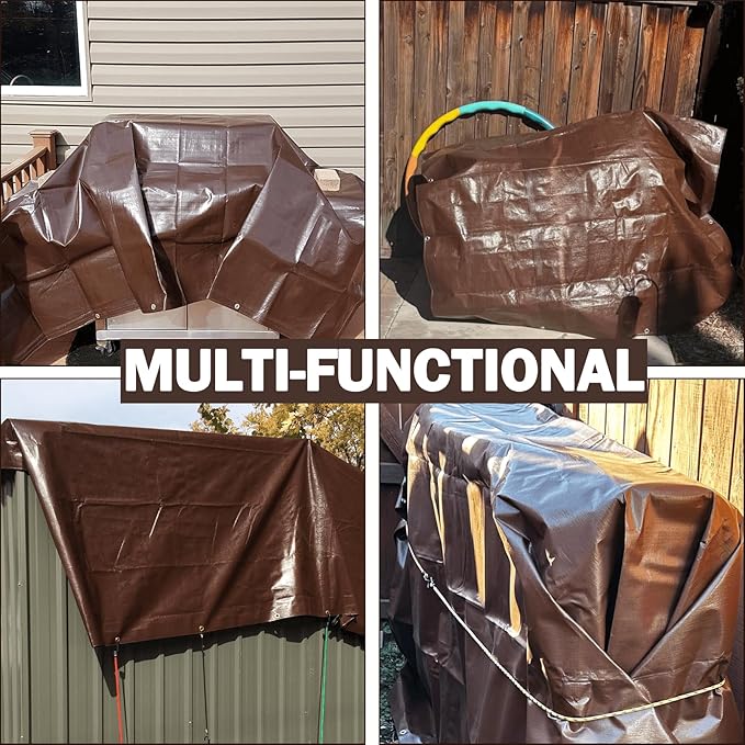 Tarps Heavy Duty Waterproof, 16 Mil Large Tarps with Grommets, UV Resistant and Tear&Fade Resistant, Brown Heavy Duty Tarps for Outdoors Patio Camping, 20 * 20FT