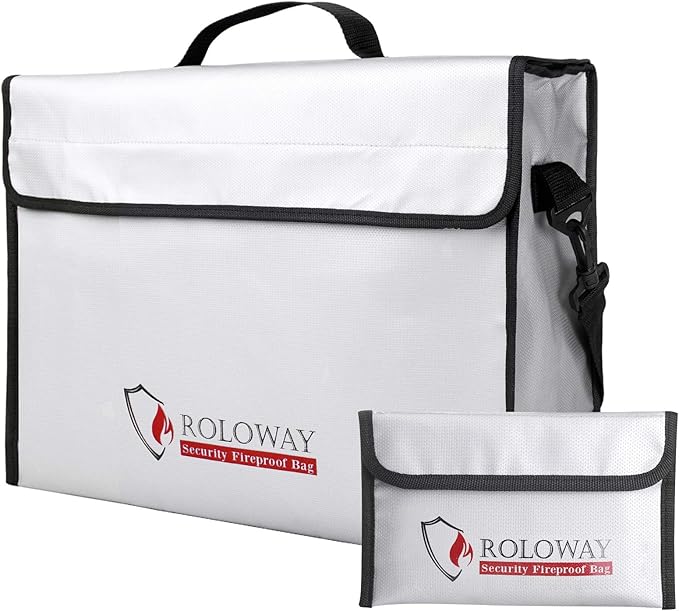 ROLOWAY Fireproof Document & Money Bags, Large Fireproof & Water Resistant Bag (15 x 12 x 5 inches), Fireproof Folder Safe Bag for Cash, Valuables & Passport, with Silicone Coating & Zipper Closure