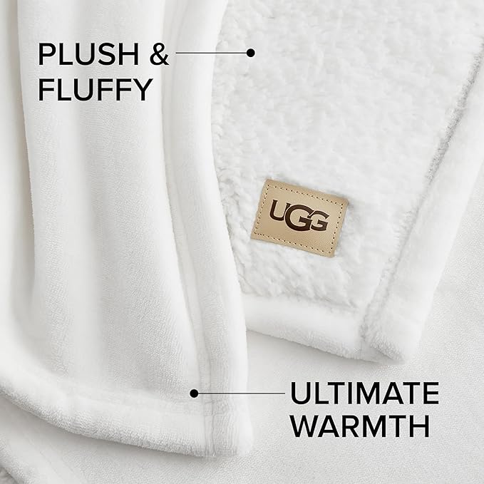 UGG Nita Twin XL/Twin Blanket Soft Fluffy Blanket for Bed, Warm Soft Bedding, Large Throw for Couch, Holiday Present, Machine Washable, 60-inch x 90-inch, White Snow