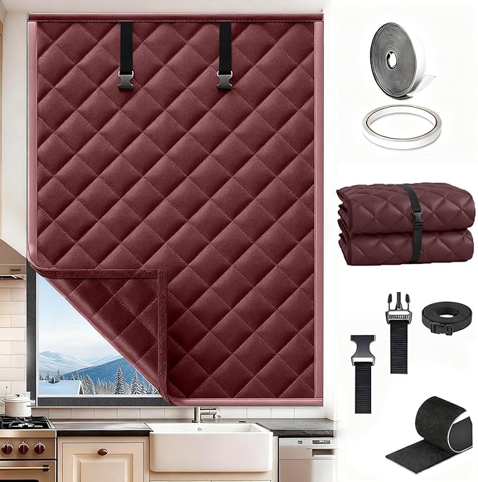 Window Insulation Kit for Winter, Thermal Curtain with Heavy Cotton Oxford Cloth, 20"28"32"36"48"72" Cold Weather Insulated Window Cover for Bedroom RV Attic to Keep Heat Warm(Brown,63x114in)