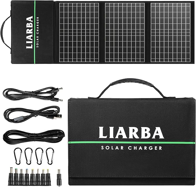 60watt Portable Solar Panels, Ip65 Waterproof Foldable Solar Panel Dual USB Ports QC3.0 DC 60W, Solar Charger for Small Power Station Camping Hiking Outdoor Activities