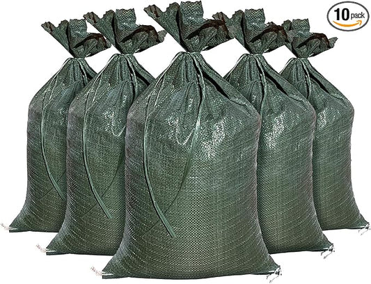 Sandbaggy - Heavy Duty Empty Sandbags For Flooding (14" X 26") - Poly Sand Bags For Flood Barrier, Weight, Construction, Earth Bag Homes - Reusable, UV Resistant - Tie Strings Attached (10 Bags)