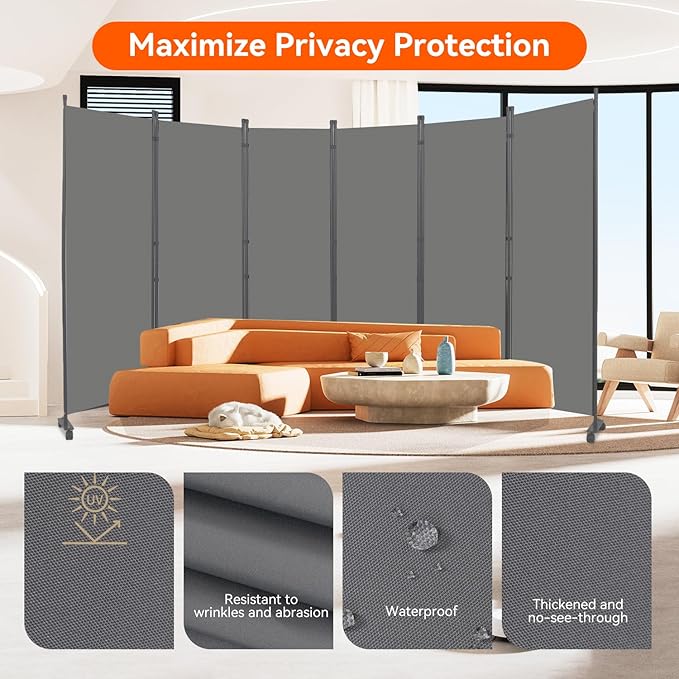 Room Divider 132''W Wall Divider for Room Partition (Heavy Duty Base) 6 Panel Partition Room Dividers, Freestanding Room Divider Screen Separation W/Wheel Folding Privacy Screen Panel Space Separator