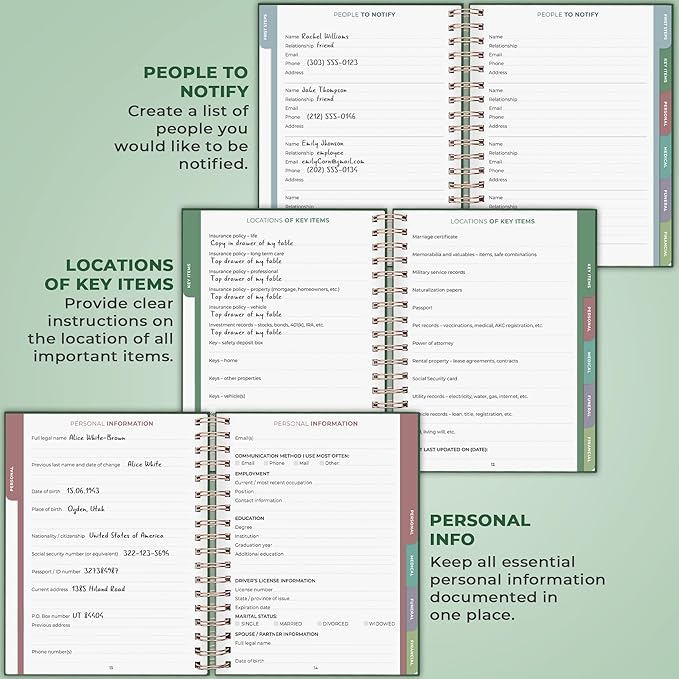 Clever Fox When I Die Planner With Pockets for Documents – End-of-Life Organizer Binder for Important Personal Info & Final Wishes (Dark green)
