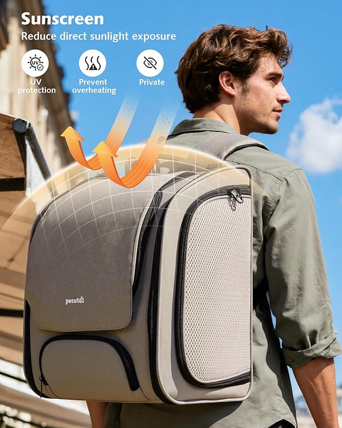 Pecute Cat Backpack Carrier Expandable, Large Space Cat Bubble Backpack, Breathable Cat Carrier, Shaded Dog Backpack Carrier for Travel, Hiking, Suitable for Shopping, and Vet, Khaki